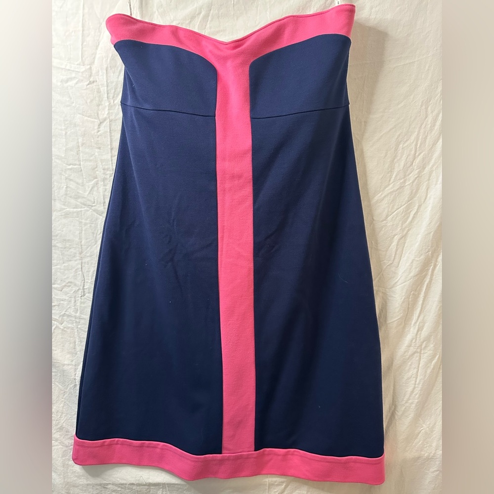 Lilly Pulitzer Strapless Colorblock Dress Pink & Navy Mini Size S - Picture 2 of 8